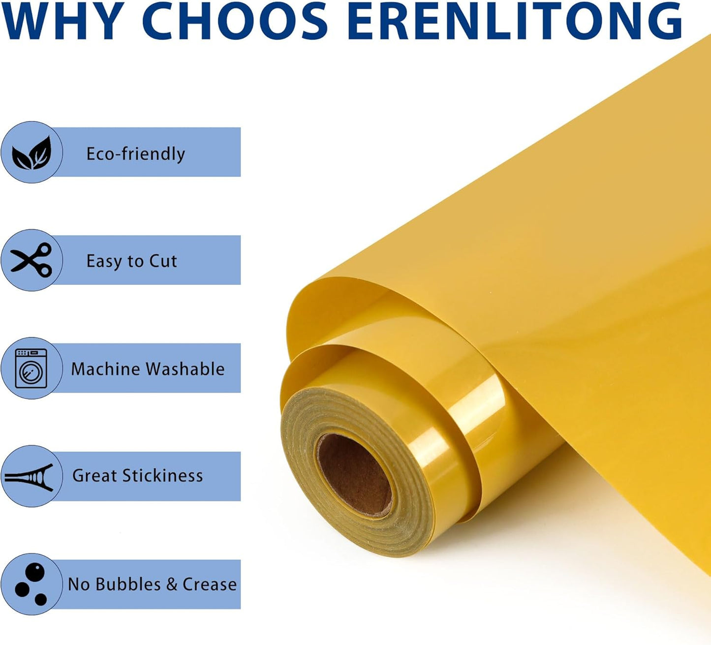 RENLITONG Golden Iron on Vinyl 12Inch by 20ft Roll HTV Heat Transfer Vinyl for T-Shirt HTV Rolls for All Cutter Machine - Easy to Cut & Weed for Heat Transfer Design