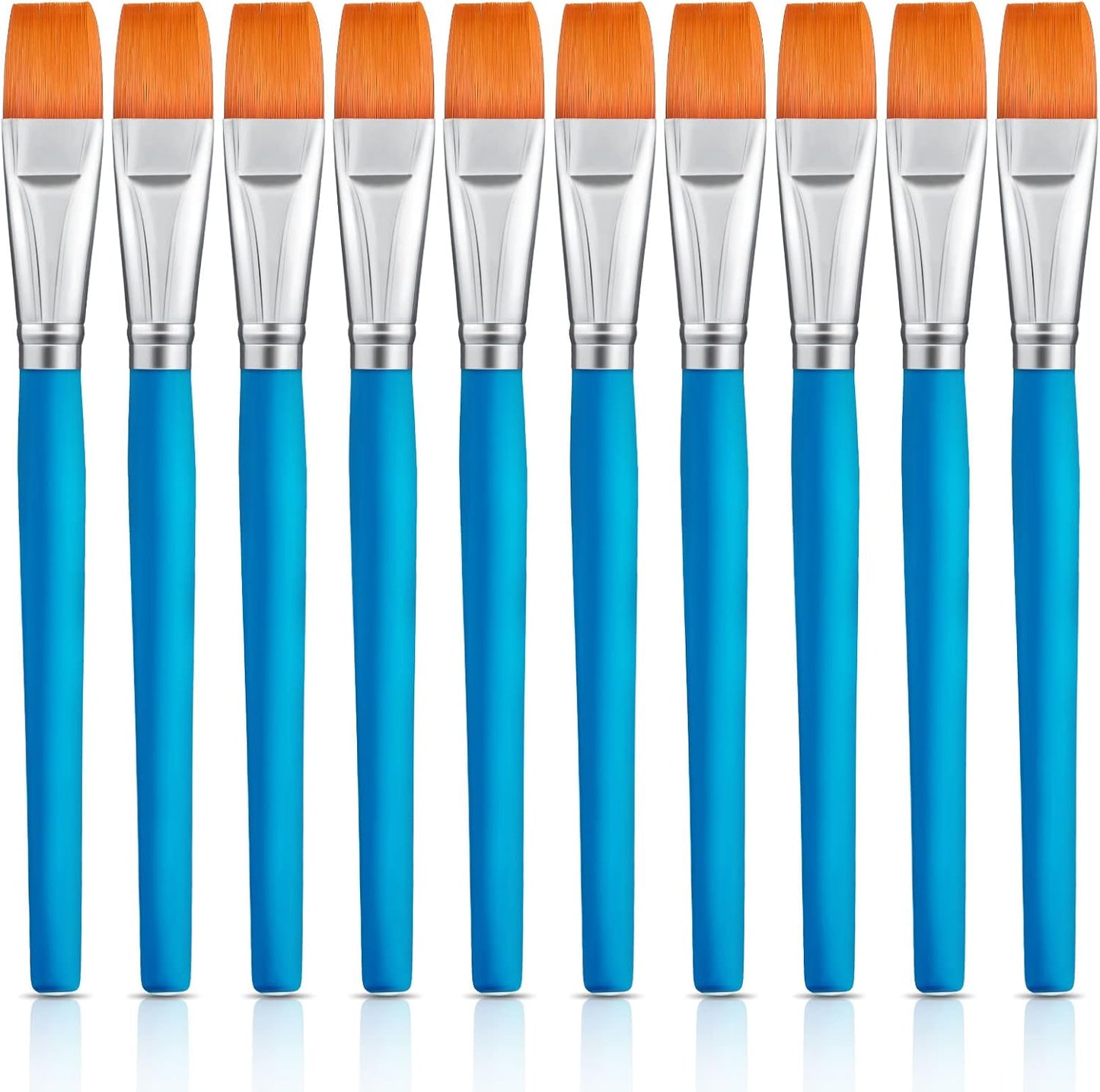 Zonon 10 Pcs 3/4 Inch Flat Paint Brushes Acrylic Painting Craft Accessories Small Watercolor Paint Brushes Bulk for Adult Artist Detail Oil Canvas Face(8.1 x 0.9 x 3/4 Inch,Sky Blue)