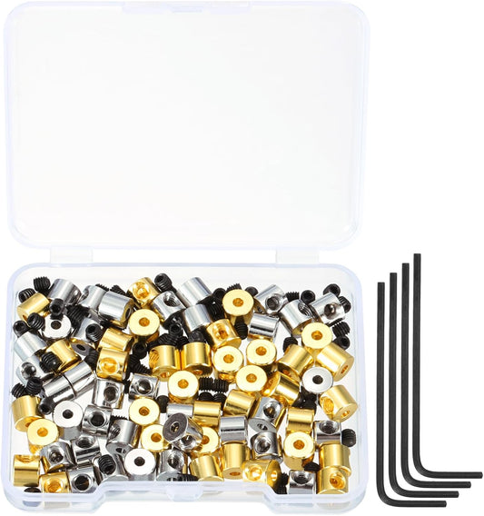 MECCANIXITY 70 Pcs Metal Locking Pin Backs, Locking Pin Keepers Clasp 5mm(H) with 4 Wrench Replacement in Storage Case for Badge, Brooch, Silver, Gold Tone