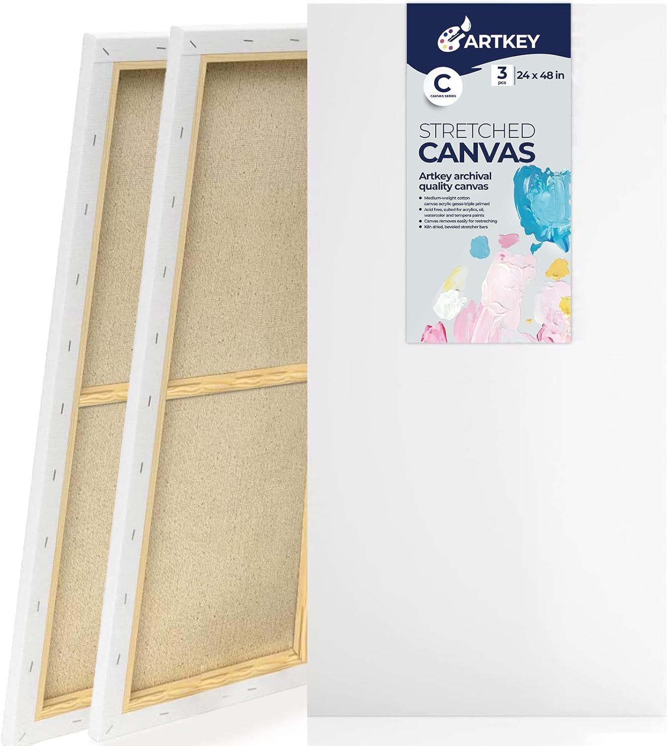 Large Canvas for Painting 24x48 Inch 3-Pack, 12.3 oz Triple Primed 100% Cotton Stretched Canvas, Blank Large Canvases for Oil Paint Acrylics Pouring & Wet Art Media