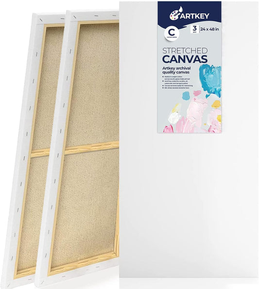 Large Canvas for Painting 24x48 Inch 3-Pack, 12.3 oz Triple Primed 100% Cotton Stretched Canvas, Blank Large Canvases for Oil Paint Acrylics Pouring & Wet Art Media