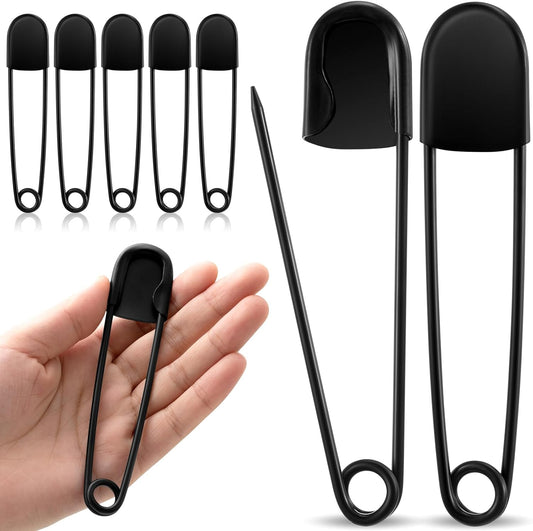Juexica 5 Pcs 5 Inch Jumbo Stainless Steel Safety Pins Large Heavy Duty Huge Strong Laundry Pins for Upholstery Sewing Quilting Key Rings Craft Outdoor (Black)