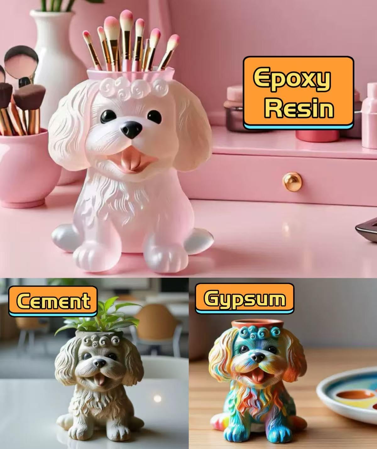 Animal Resin Molds Silicone 3D Cute Teddy Dog Epoxy Resin Plaster Candle Holder Wax Molds for Candle Making, Art Crafts DIY Unique Display Home Decor