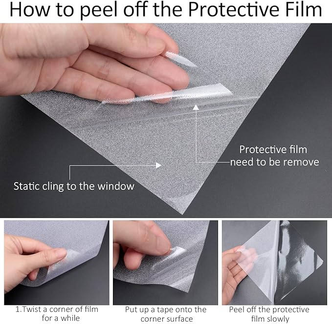 HIDBEA Frosted Window Privacy Film Heat Control UV Blocking, Static Cling Non-Adhesive Reusable Door coverings for Bathroom Home Office (Frosted 23.6 Inch x 9.8 Feet)