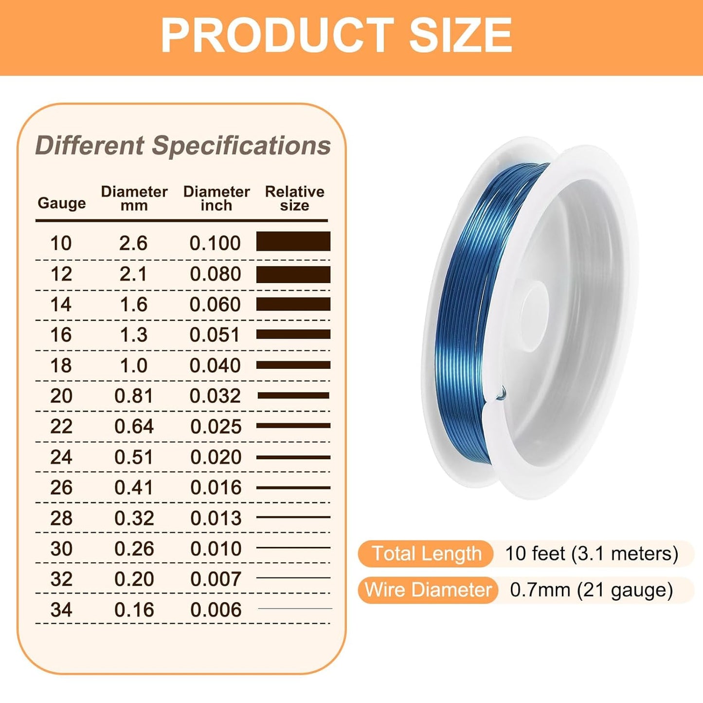 HARFINGTON 10ft Jewelry Wire, 22 Gauge (0.7mm) Brass Craft Soft Metal Tarnish Resistant Copper Beading Wire for Jewelry Making Supplies Crafting, Blue