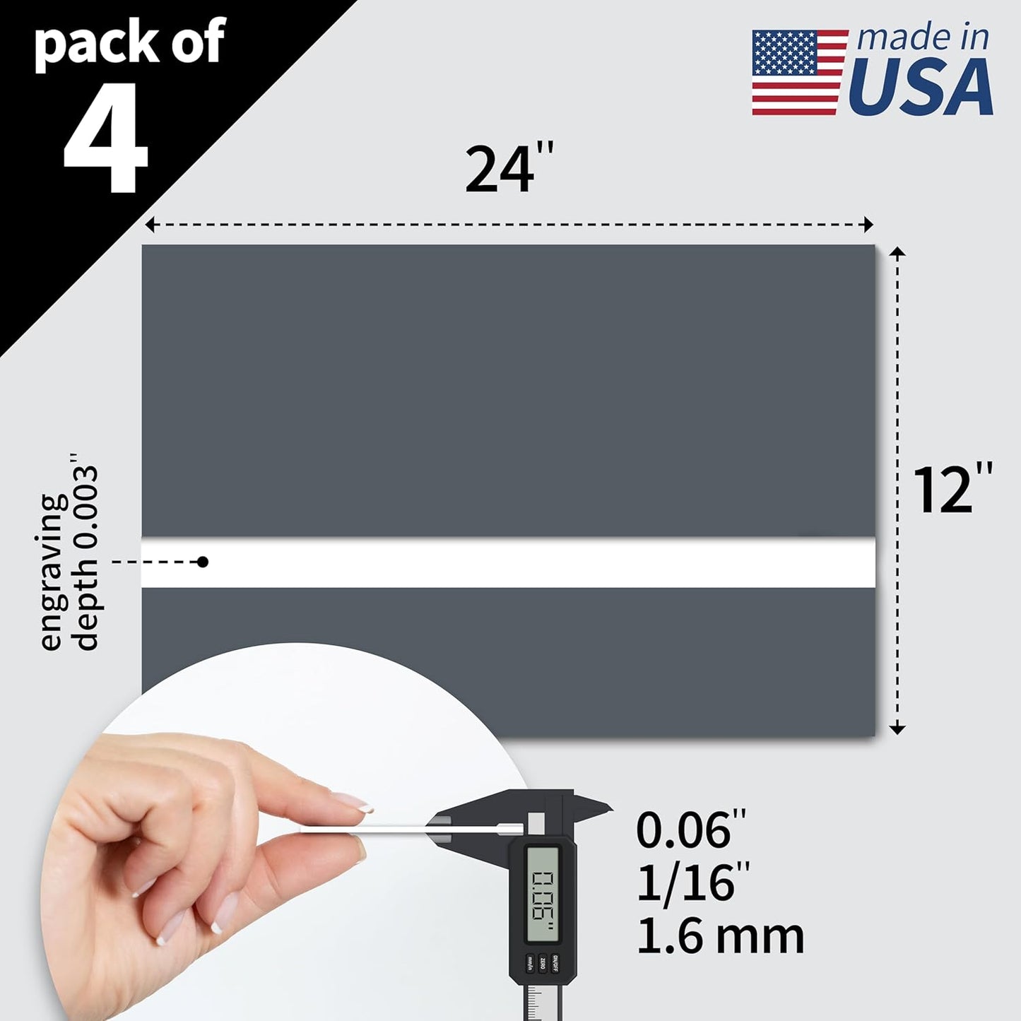 Trotec TroLase | 12"x24"x1/16", 4 Pcs | Smoke Grey/White | 2 Ply | Modified Acrylic | Laser Engraving Double Color Plastic Sheet | Engraving Blanks for Laser, Saw, Guillotine | Made in USA
