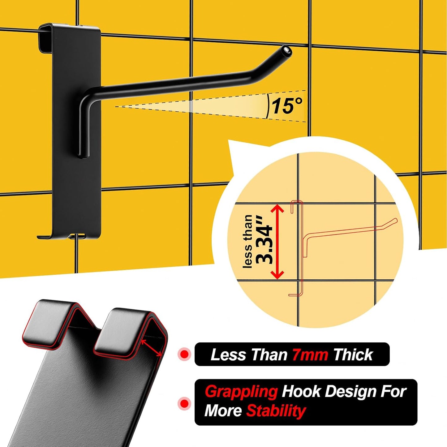 Gridwall Hooks 2 Inch, 60 Pack Heavy Dut Display Hooks for Grid Wall, Grid Panel Hooks Hangers, Grid Wall Accessories for Retail, Craft Shows, Home Setup, and Customized Display, Black