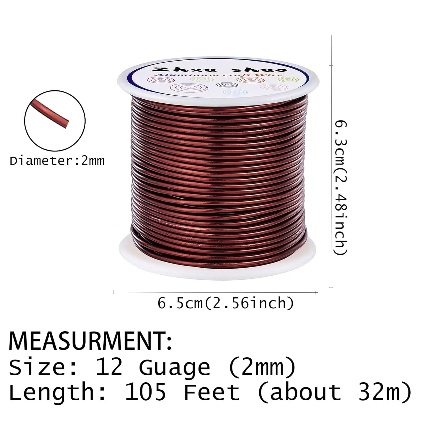 12 Gauge(2mm) Aluminum Wire 35 Yards Anodized Metal Wire for Bonsai Armature Crafting Sculpting Jewelry Craft Making Beading Floral (Brown, 12 Gauge)