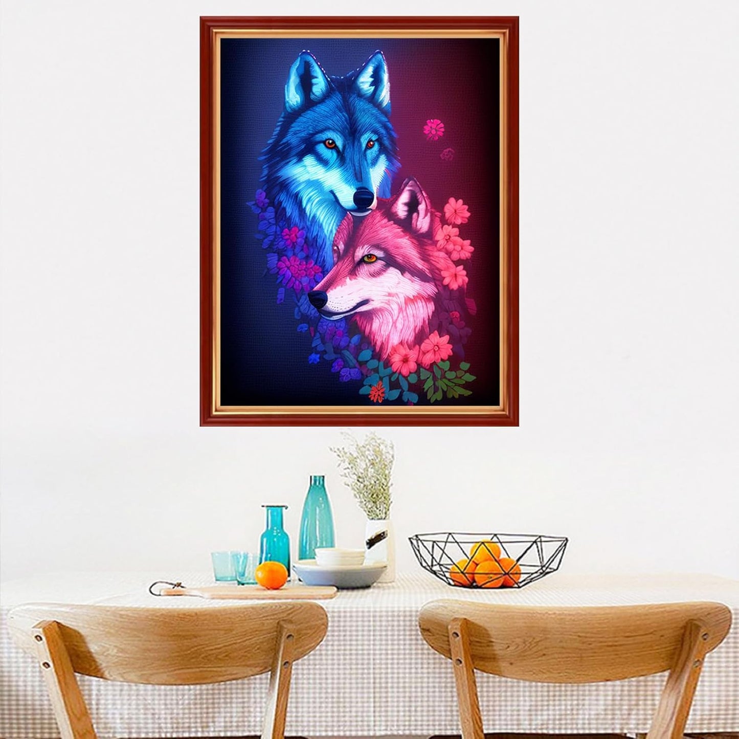 Dimensean Stamped Cross Stitch Kits Full Range of Embroidery Patterns Starter Kits for Beginners Adult or Kids DIY Cross Stitches Needlepoint Kits 11CT-Couple Wolf 15.7x19.7 inch