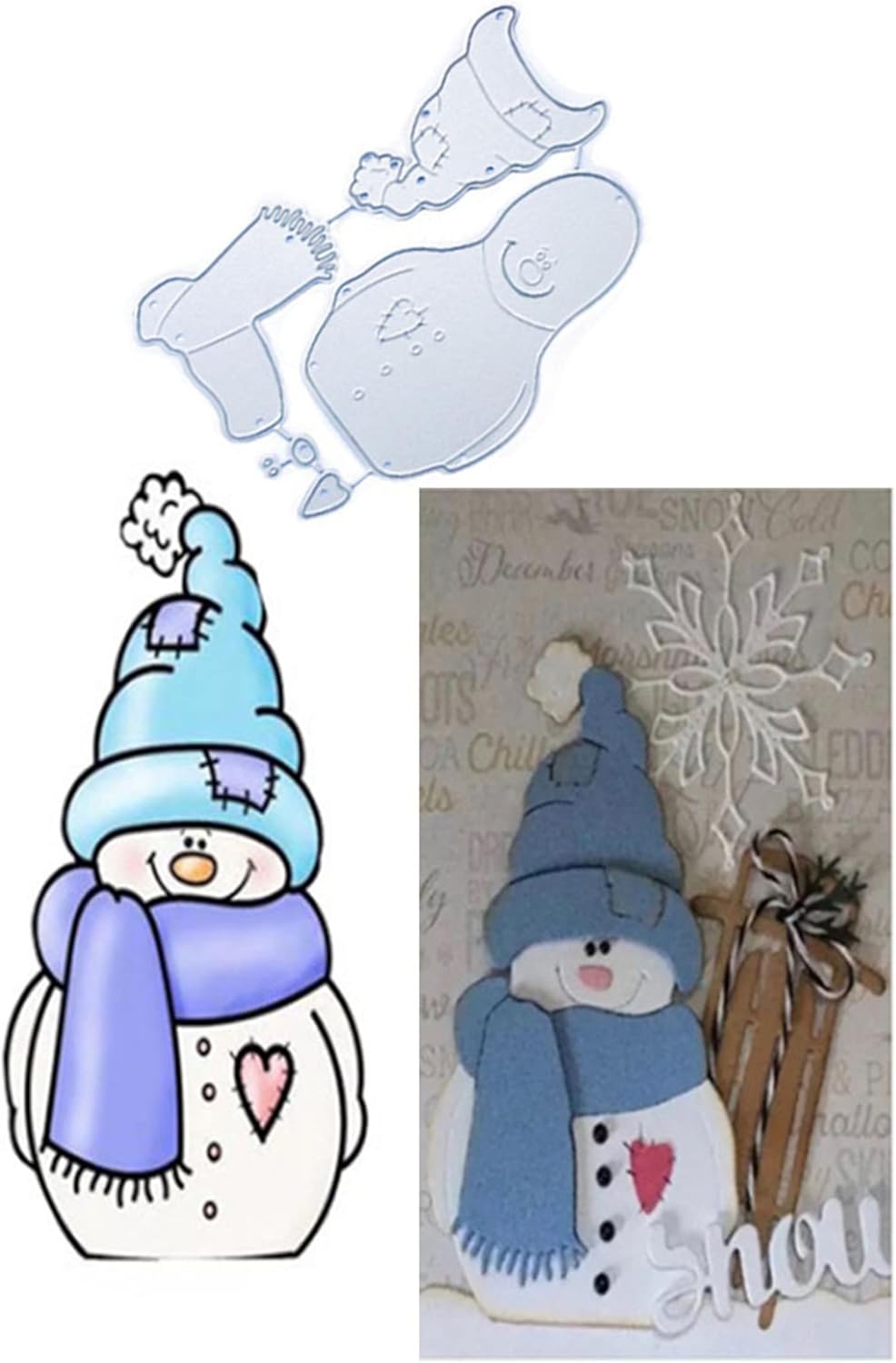 Metal Cutting Dies DIY Merry Christams Embossing Stencil Template Scrapbooking Card Making Mold Photo Album Arts Crafts Tools(6 Pcs Snowman-9.4x6.2cm)