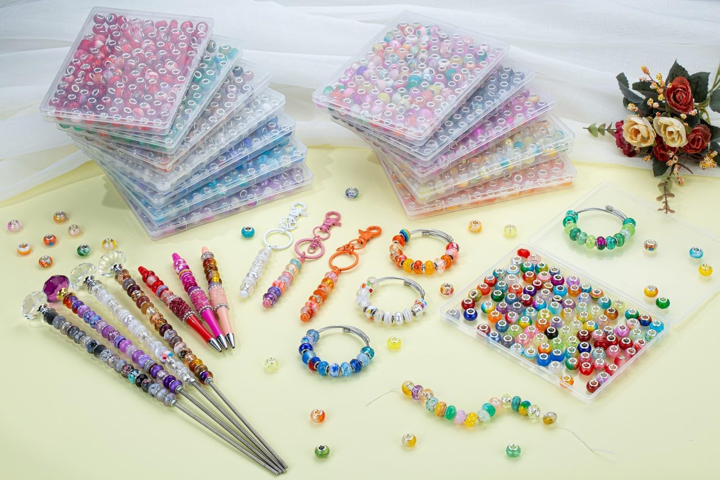 LAIDANLA 150pcs 15mm European Large Hole Beads Bulk for Bracelet Pens Jewelry Making Spacer Charms Craft Beads Decoration (Purple, Lake Blue, Blue)