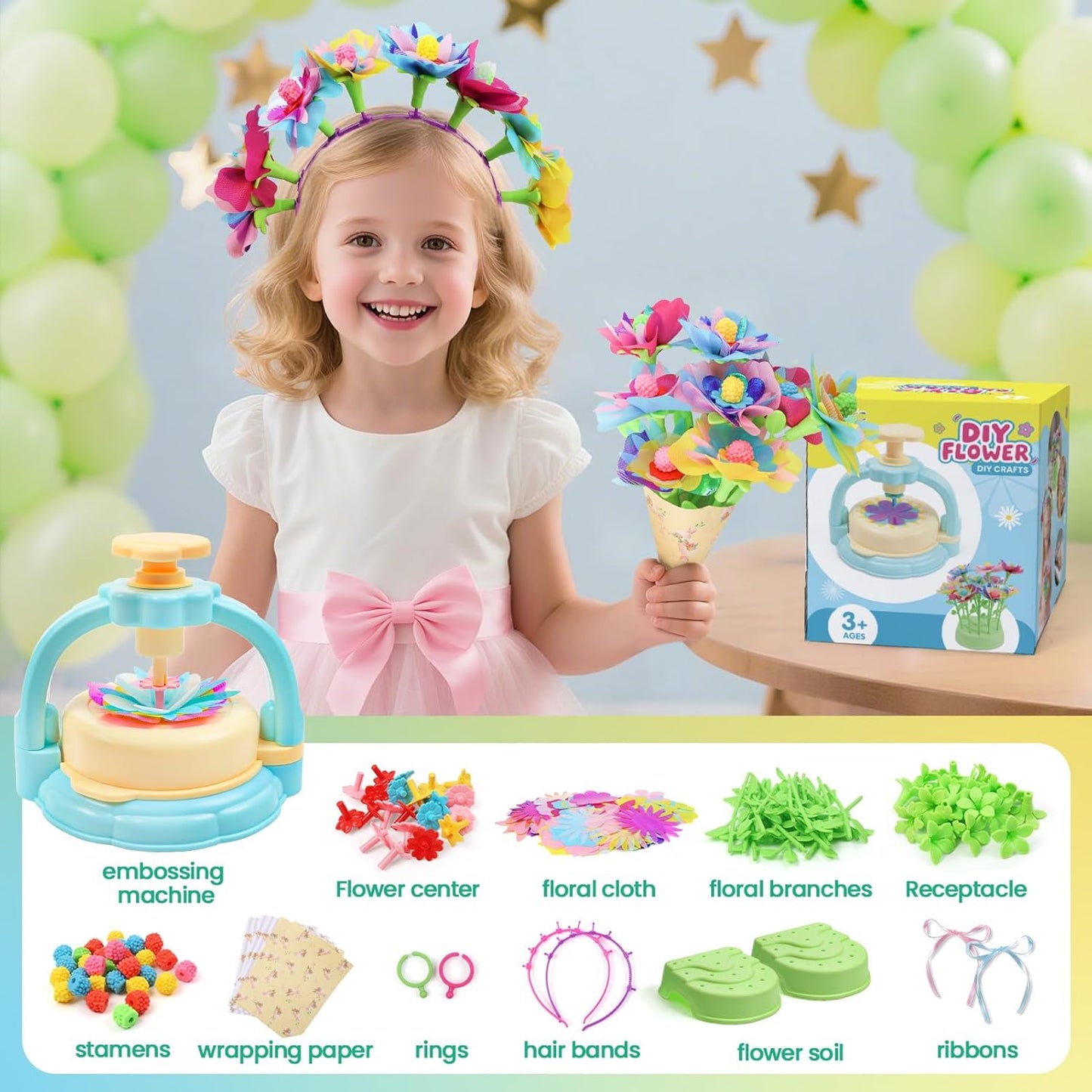 Flower Craft Kit for Kids Ages 4-8 – DIY Fabric Bouquet Toy for Girls and Boys – No Glue Reusable STEM Gift – Make 32+ Flowers – Birthday Arts & Crafts Activity