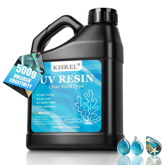 KISREL UV Resin 500g-Upgraded UV Resin Kit, Hard Type Crystal Clear Ultraviolet Curing UV Epoxy Resin for Craft Jewelry Making