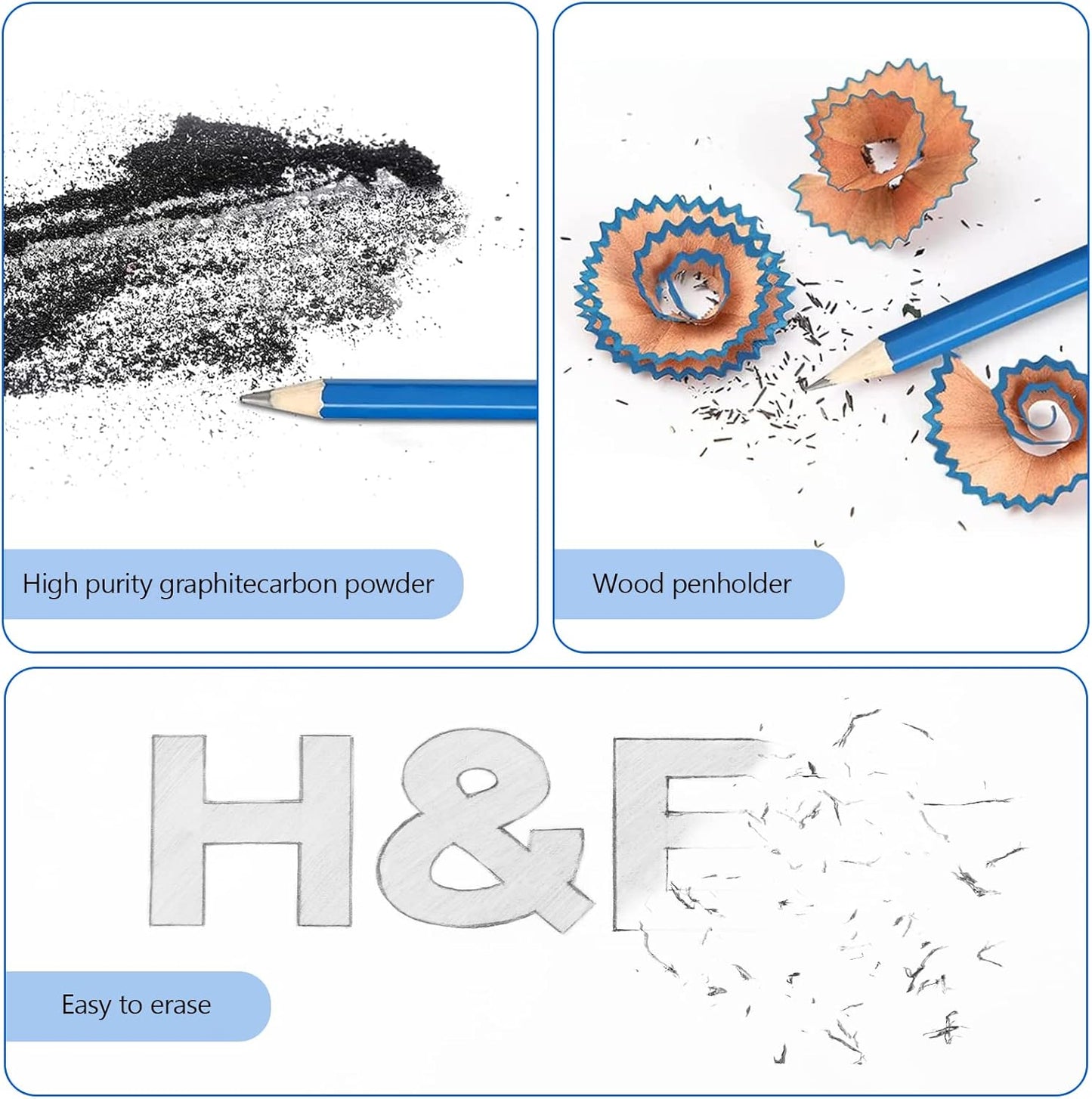 H & B 12 PCS Pencil Drawing Kit, H-4H, F, HB, B-6B Graphite and Charcoal Sketch Pencil Set for Beginners, Professional Artists