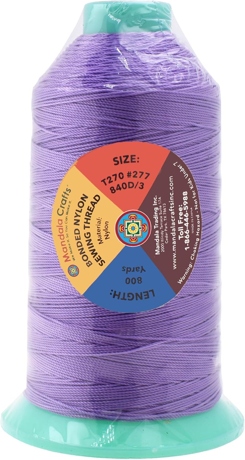 Mandala Crafts Bonded Nylon Thread Lilac Heavy Duty Sewing Threads - 800 YDs Size 277 840D T270 Tex 270 Thread for Leather Jeans Weaving Outdoor Marine Upholstery Threads