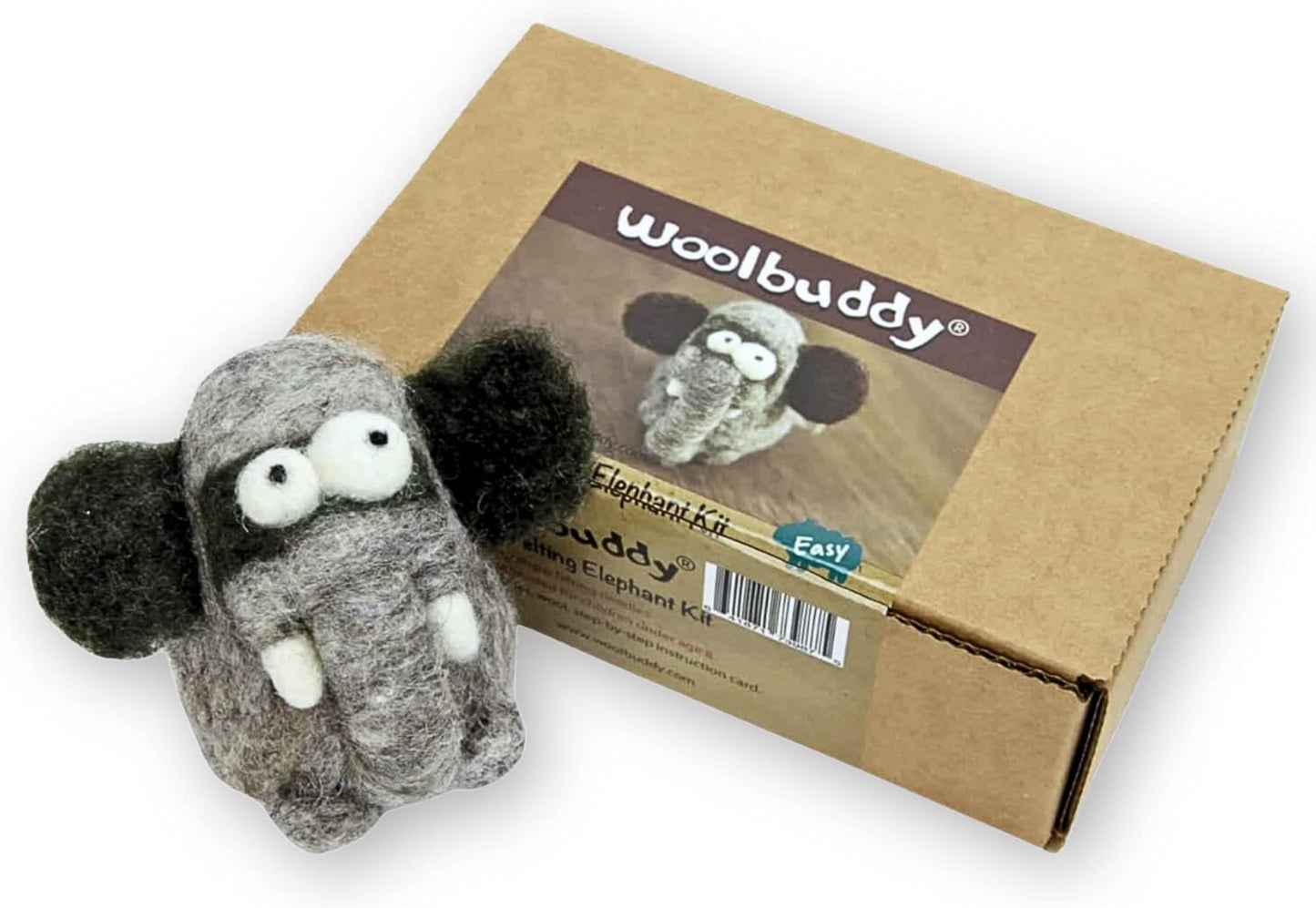 Woolbuddy Needle Felting Kit for Beginners & Adults – Elephant DIY Felt Animal Starter Kit with Natural Wool Roving, Felting Needles & Step-by-Step Instructions