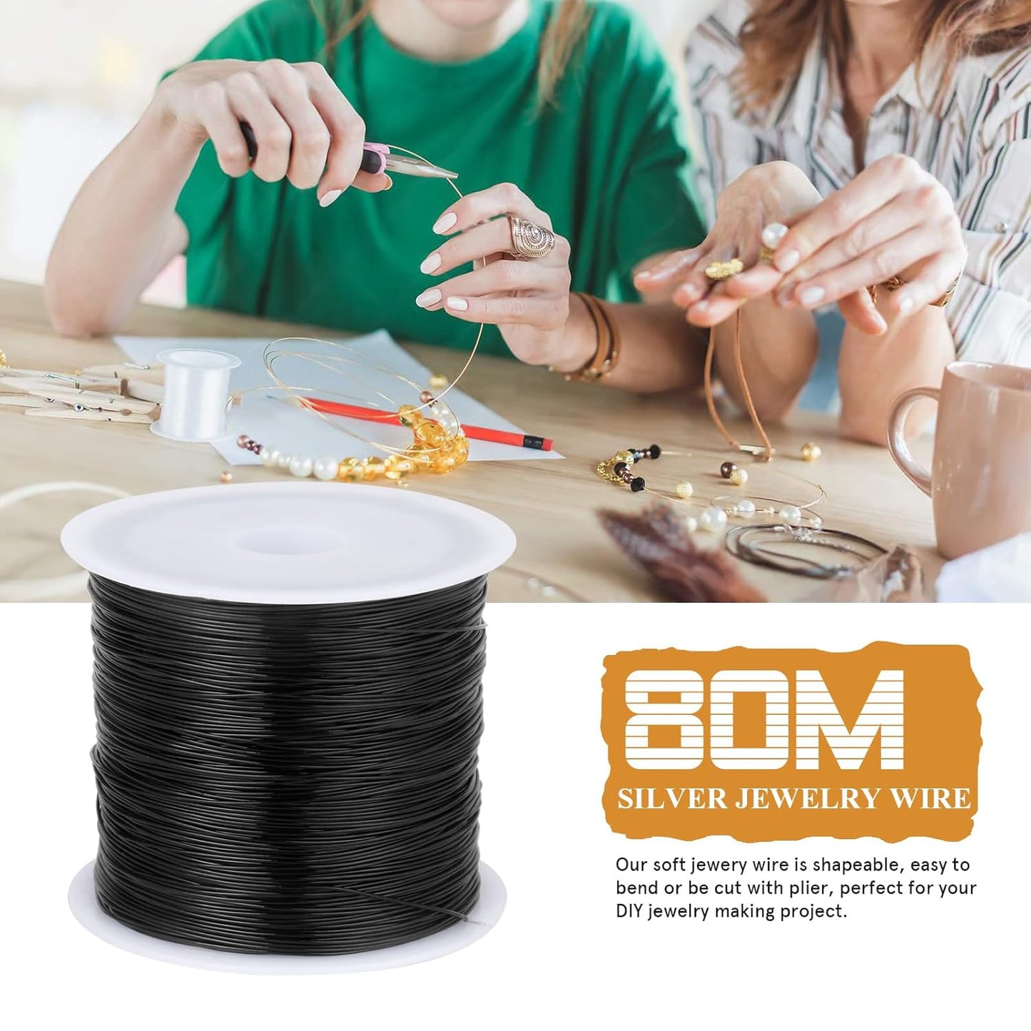 262FT Jewelry Wire 24 Gauge Tarnish-Resistant Copper Beading Wires Roll Bulk for DIY Crafts Jewelry Making, Black Wire