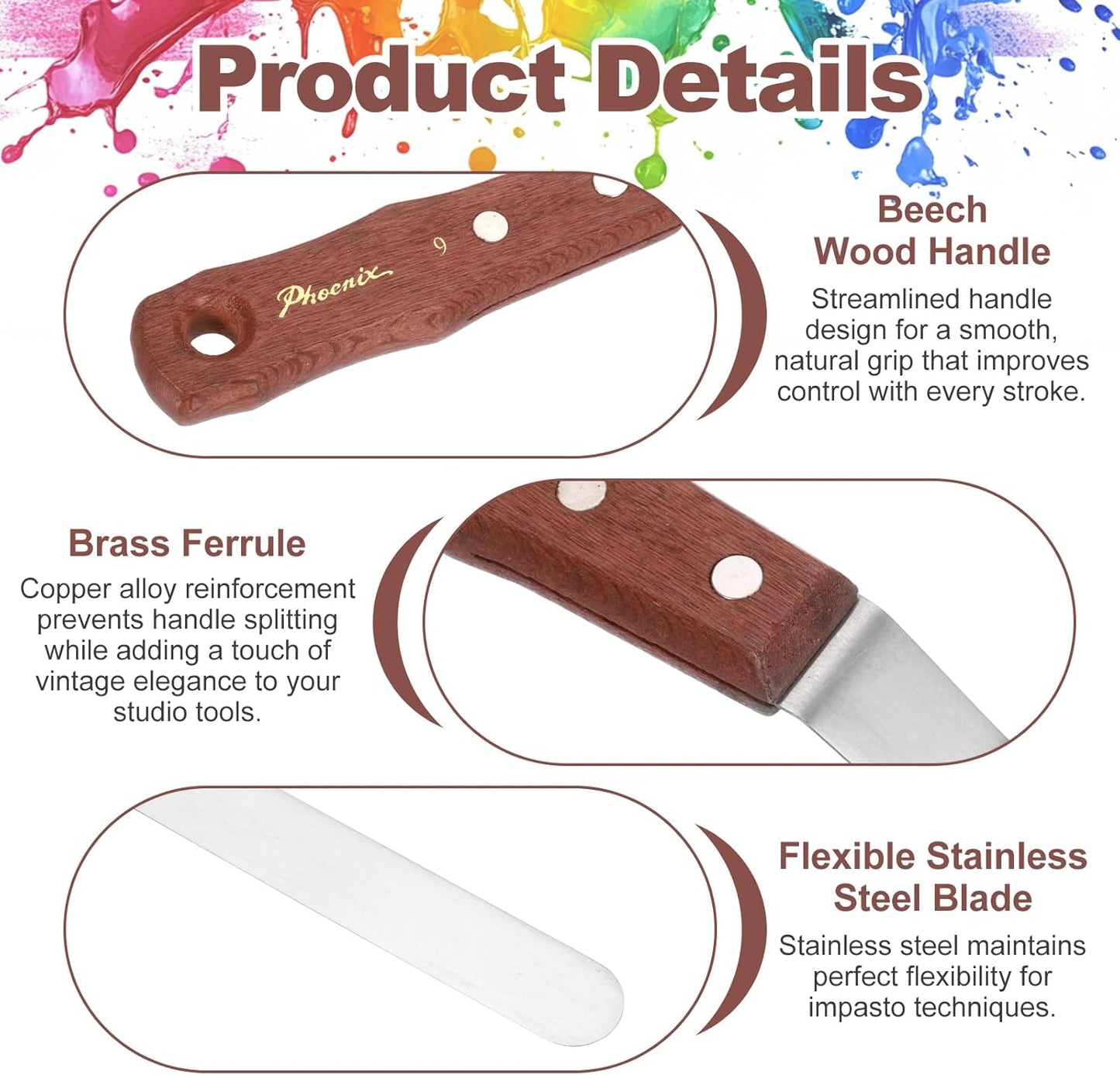 MECCANIXITY Pack of 1 Large Palette Knife No.9, 11" Long Palette Knives with Stainless Steel Flexible Spatula Pallet Knife and Wood Handle for Scraping, Mixing, Oil Acrylic Painting Canvas