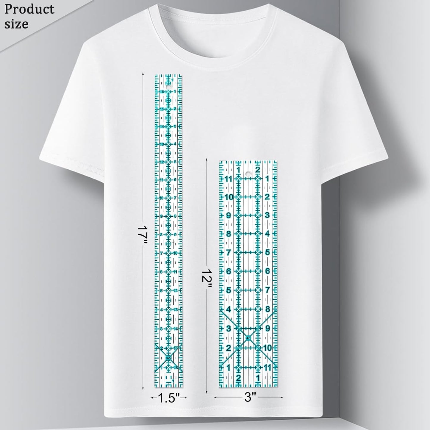 Quilting Rulers, Sewing Ruler, Acrylic Ruler for Sewing and Quilting,Cutting Ruler with Non-Slip Rings (3"x17",1.5"x17",3"x12",1.5"x10",1"x6") (Blue)