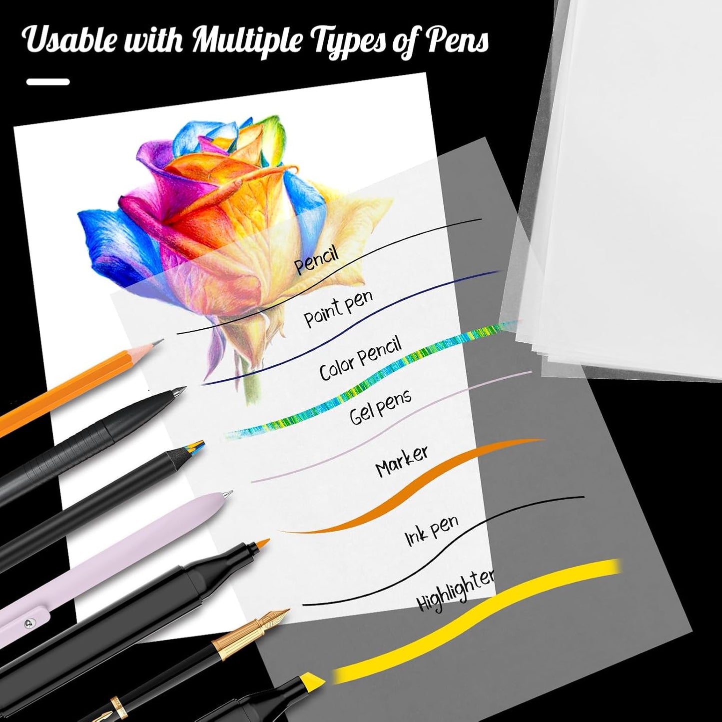 Tracing Paper 9x12 inch, 100 Sheets Transparent Vellum Paper for Tracing Pads, Translucent Tracing Paper for Pencil, Marker and Ink - Trace Images, Sketch, Preliminary Drawing, Overlays, Red