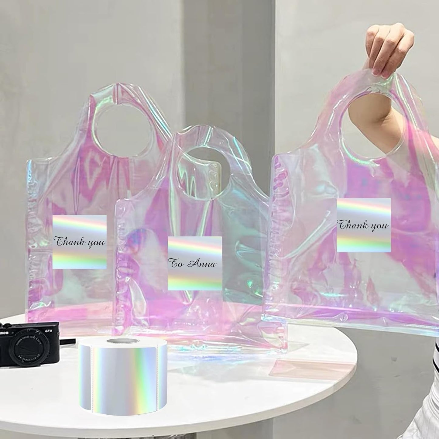 Square Thermal Labels Stickers 2" x 2", Holographic Silver Thermal Stickers Labels, Glitter Self-Adhesive Direct Thermal Label for Small Business