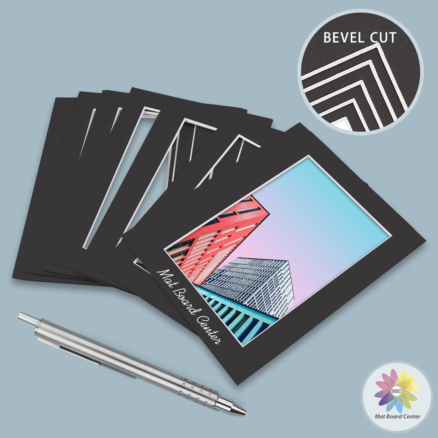 MBC MAT BOARD CENTER, 5 Pack 11x14 for 5x7 Black Picture Mats Frame Mattes, Bevel Cut, Acid Free, 4-ply Thickness