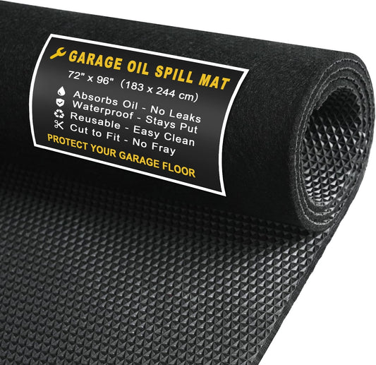 Golener Oil Spill Mat - Garage Floor Mat, Absorbent Oil Pad, Premium Rubber Mat, Waterproof, Contain Liquid, Protect Garage Surface from Spill & Stain, Reusable, Washable, Durable, Black, 72” x 96”