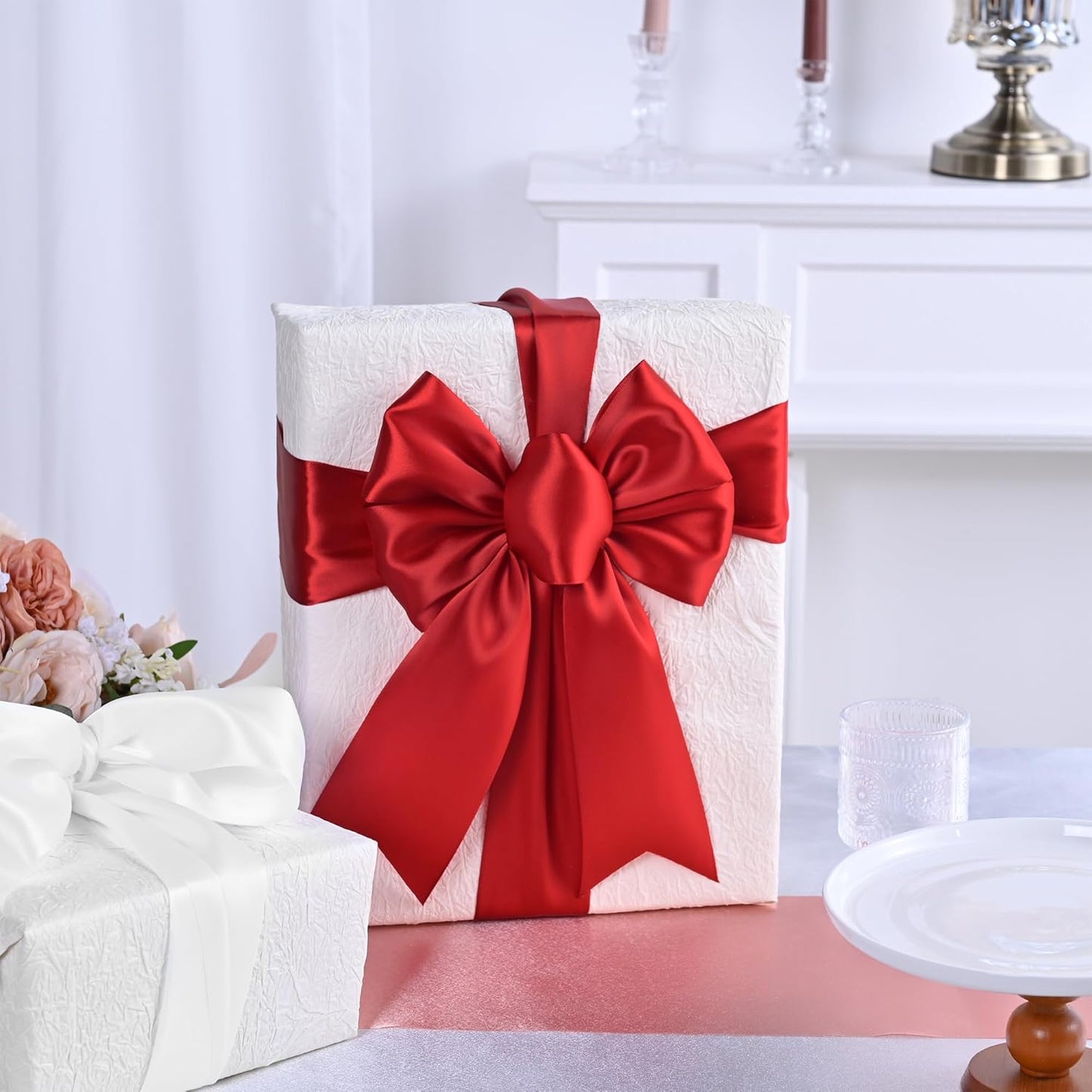 Red Satin Ribbon 3 Inch X 15 Yards Solid Color Double Faced Ribbons Perfect for Crafts Wedding Decor Bow Making Arts Sewing and More