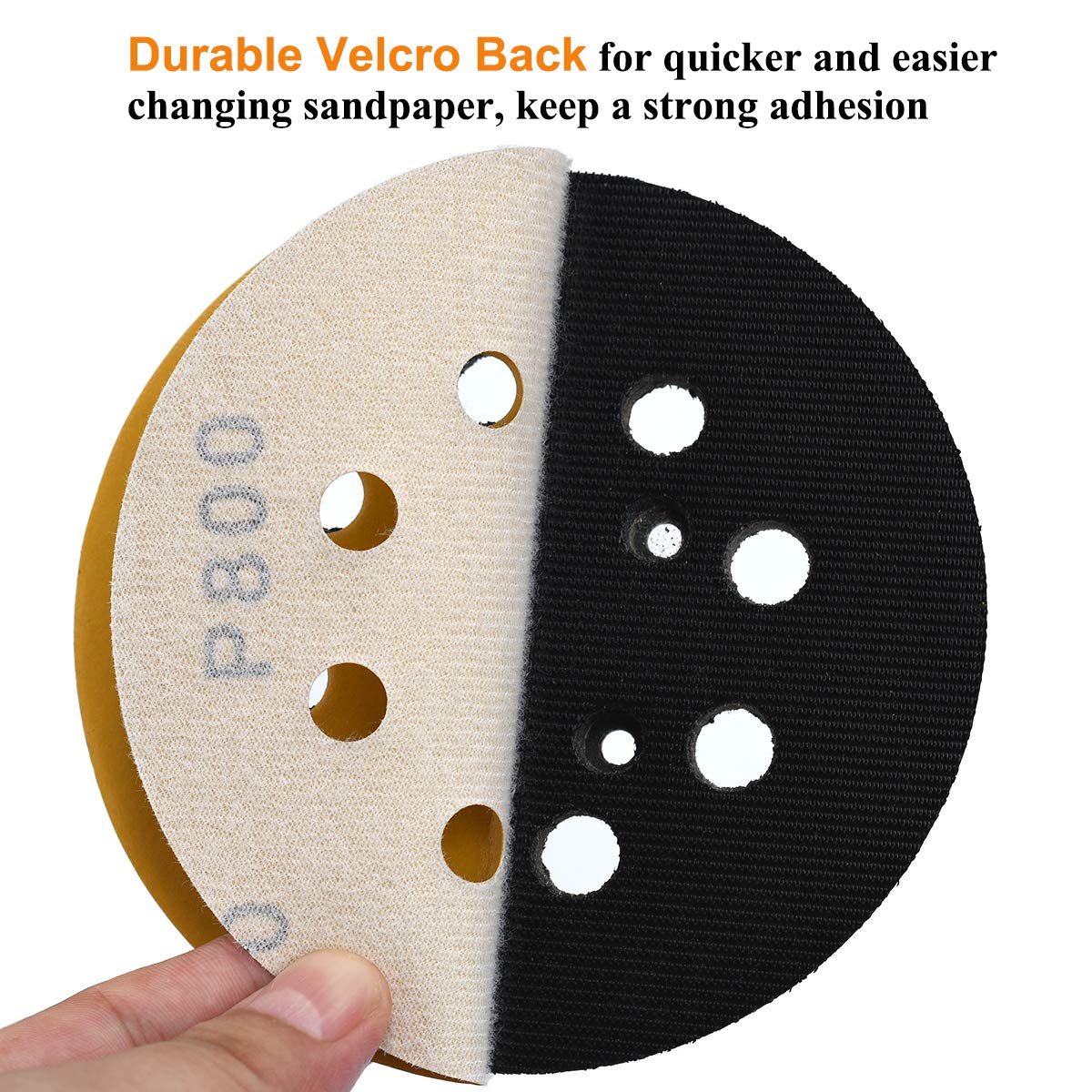 5-Inch 8-Hole Hook and Loop Sanding Discs 800-Grit Random Orbit Sandpaper, 100-Pack