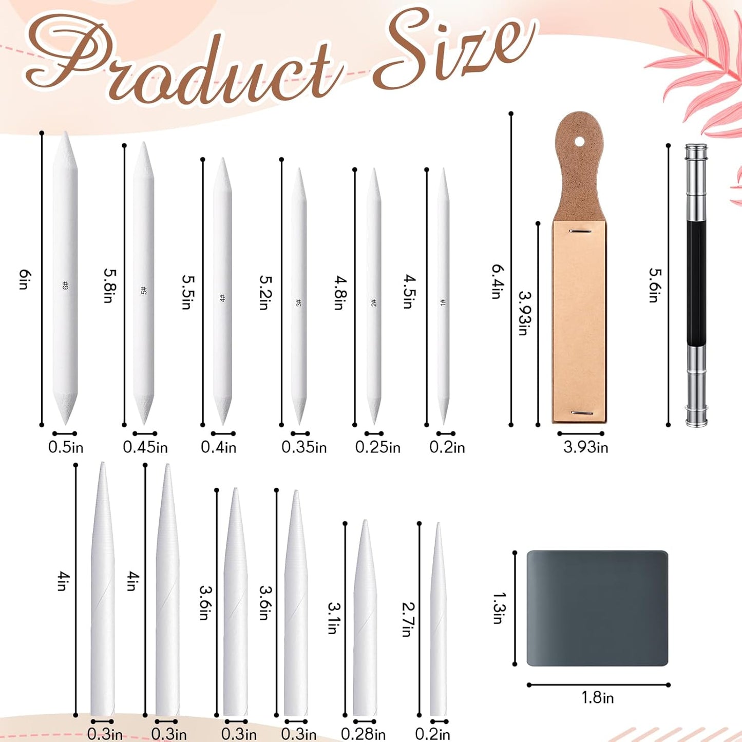 AmazingSpark 40 Pcs Blending Stumps for Drawing Set Sketch Drawing Tools Accessories with Sandpaper Pencil Sharpener Extension Tool Erasers, Sponge Replacement Heads & Felt Bag for Charcoal Sketch