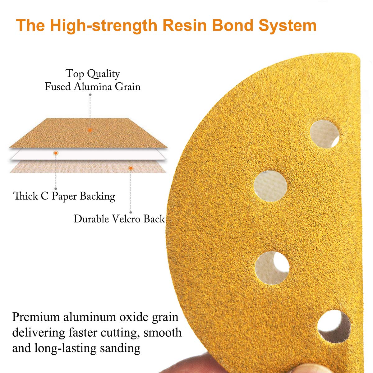 5-Inch 8-Hole Hook and Loop Sanding Discs 180-Grit Random Orbit Sandpaper, 50-Pack