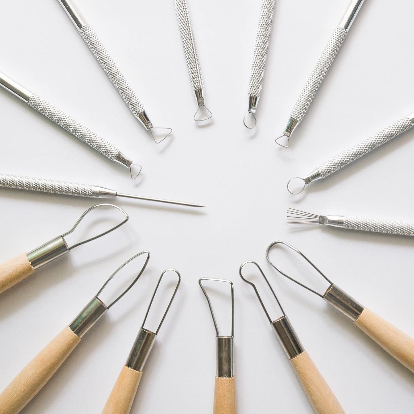 Artzuvs 14Pcs Ceramic Pottery Clay Ribbon Sculpting Tools Kit Wire Texture and Needle Detail Tool with Plastic Box for Carving, Modeling,Sculpture,Trimming