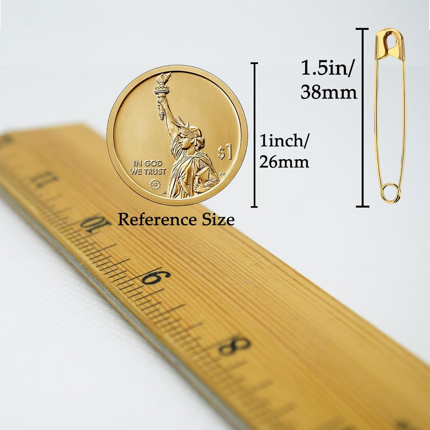 Safety Pins, 600PCS-1.5Inch Small Safety Pins, Rust-Resistant Nickel Plated Steel, Sharp Edge Safety Pin for Clothes, Sewing, Arts & Craft, 38mm Decorative Safety Pins (Gold), UR-28