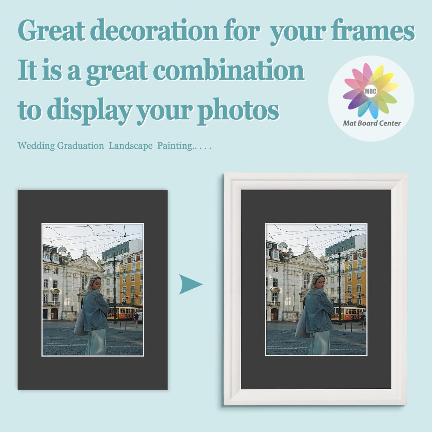 MBC Mat Board Center, 5 Pack 12x16 for 8.5x11 Black Picture Mats Frame Mattes, Bevel Cut, Acid Free, 4-ply Thickness