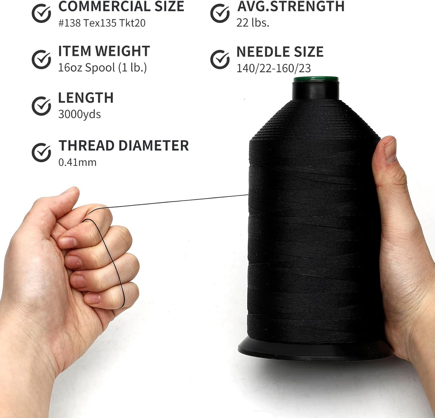 Extra Strong Bonded Nylon Thread #138 Tex135 – 16 OZ, 3000yds, Versatile Stitching Solution for Leather, Upholstery, Canvas Repair and More (Dark Blue)