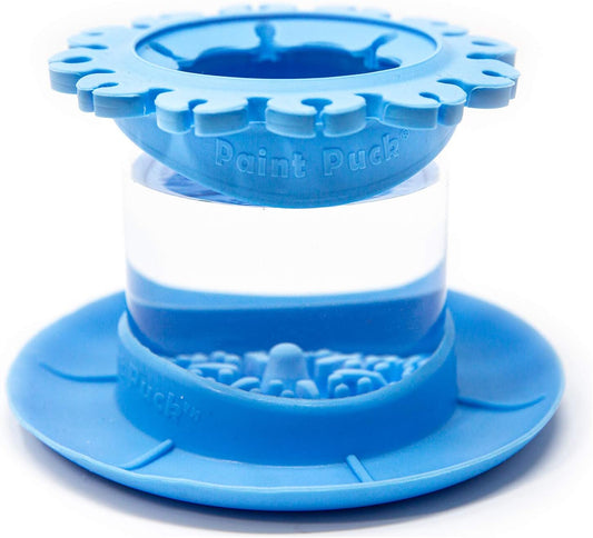 Paint Puck Ultimate Rinse Cup Paint Brush Cleaner (Blue, Mug) - Non-Spill Paint Water Cup & Brush Cleaner with Brush Holder, Squeegee Lips & Drip Tray for Acrylic, Watercolor & Art Supplies