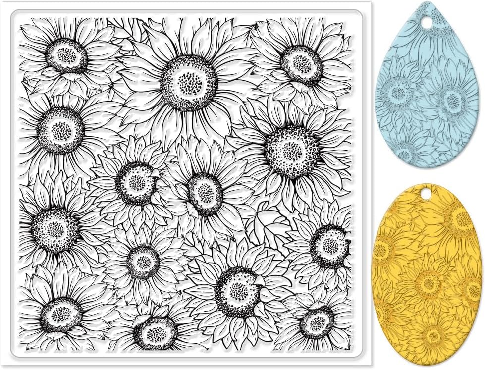 CHGCRAFT Polymer Clay Texture Sheet Sunflower Silicone Texture Stamp Polymer Clay Modeling Pattern Pad for Jewelry Earring Making DIY Craft, 5.5x5.5inch