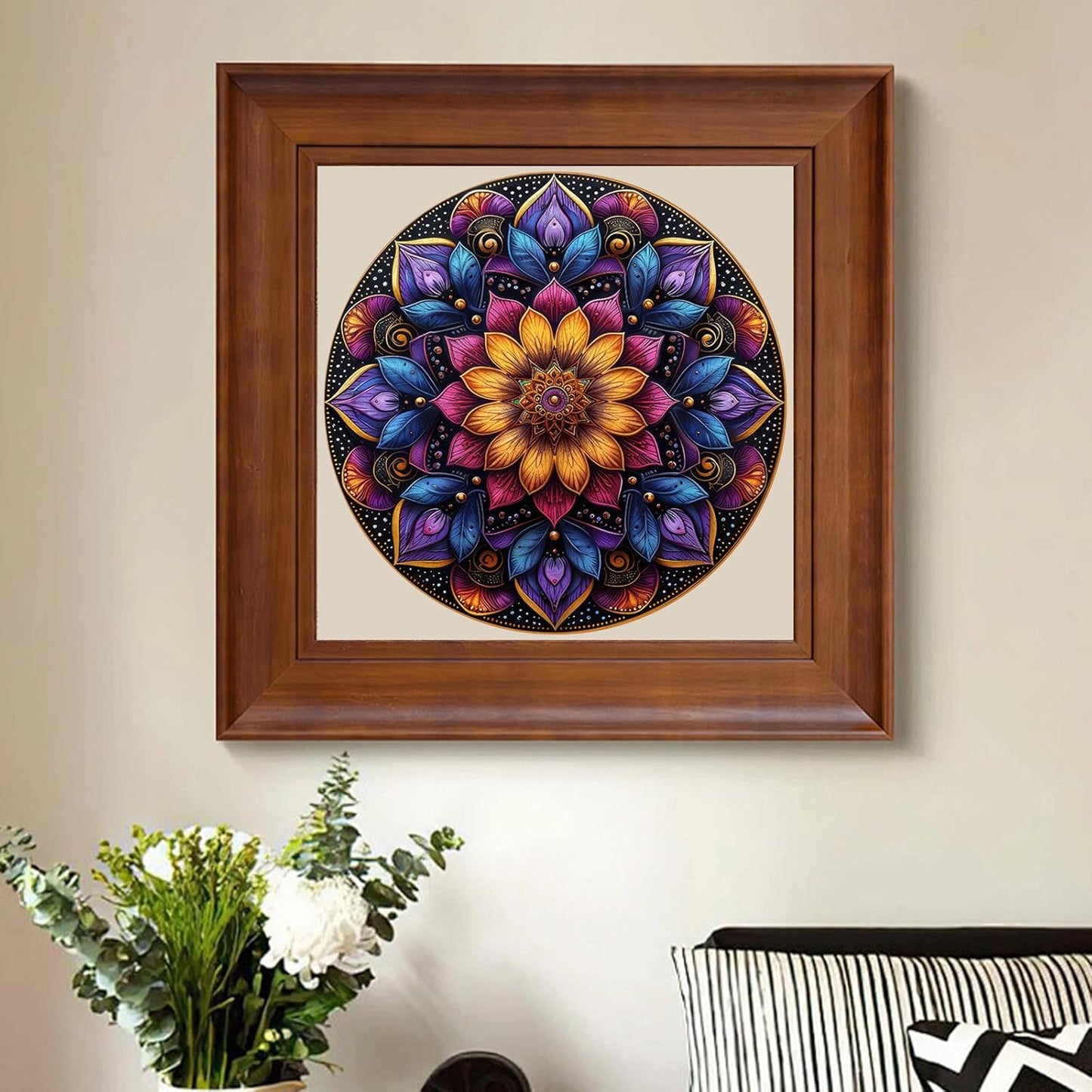 Wooden Puzzles for Adults, Mandala Jigsaw Puzzles 200 Piece, Unique Shapes Family Reunion Puzzle, Exquisite Packaging, Best Gift for Adults and Kids, Family Game, 11.2x11.2 in
