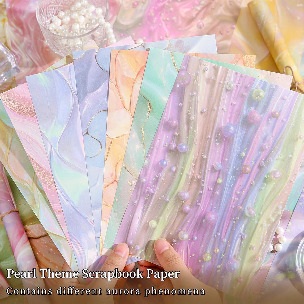 160 Sheets of Pearlescent Scrapbook Paper, journaling Scrapbook Supplies Craft Collage Paper Set, Junk Journal Bullet Journal Poster Room Decor for Card Making Decorative Gifts