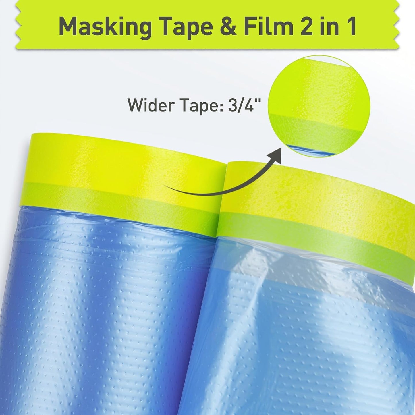 Pre-Taped Masking Film for Painting - 22" x 66' Painters Plastic Sheeting with Automotive Paint Tape and Drape for Covering Cars, Walls, Windows and Furniture Protection (3 Rolls)