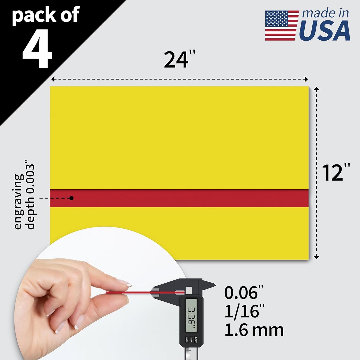 Trotec TroLase | 12"x24"x1/16", 4 Pcs | Yellow/Red | 2 Ply | Modified Acrylic | Laser Engraving Double Color Plastic Sheet | Engraving Blanks for Laser, Saw, Guillotine | Made in USA