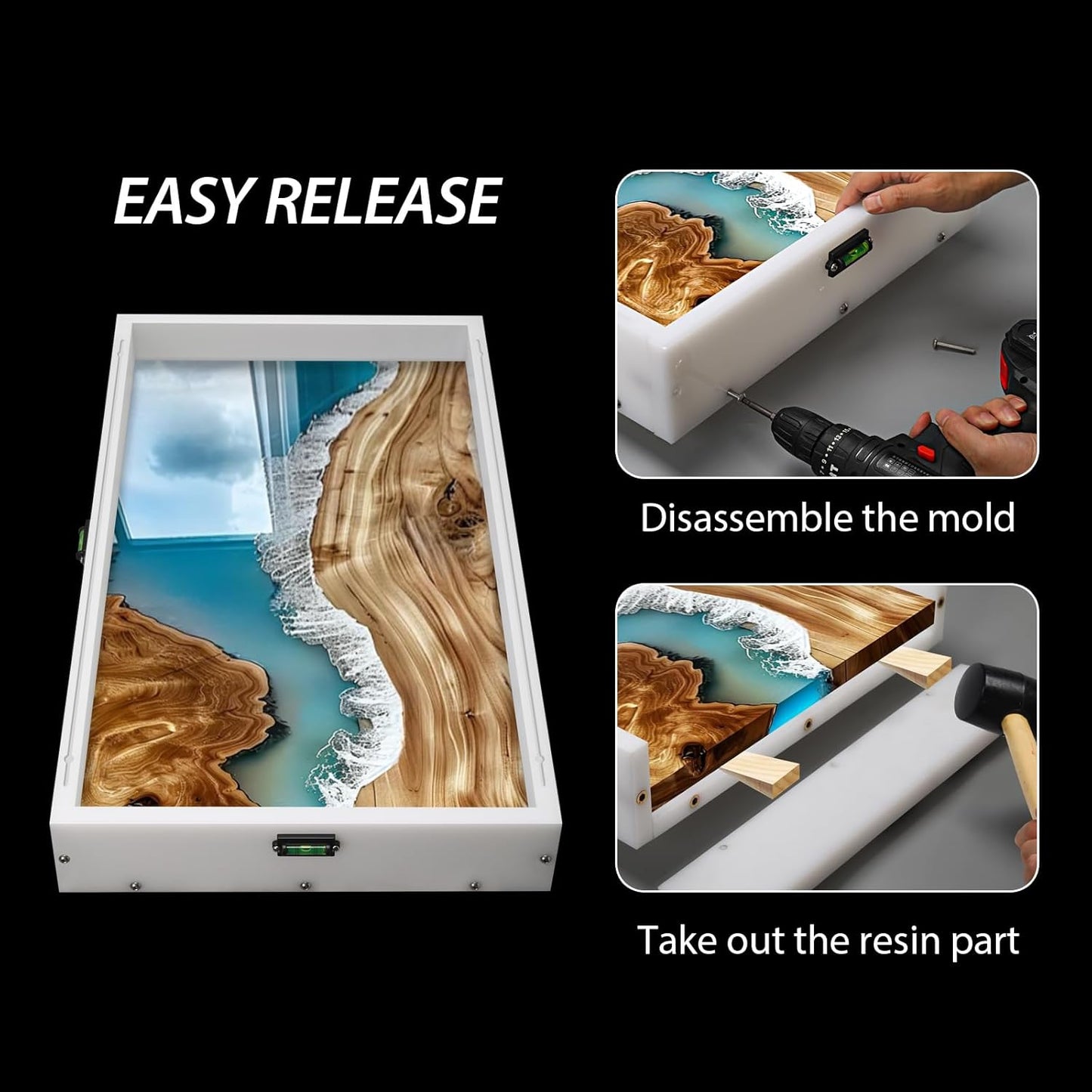 Large Reusable Epoxy Resin Mold 80×40×3 Adjustable Clamping System – Ideal Resin Molds for Coffee Tables, Trays, Cutting Boards & DIY Projects