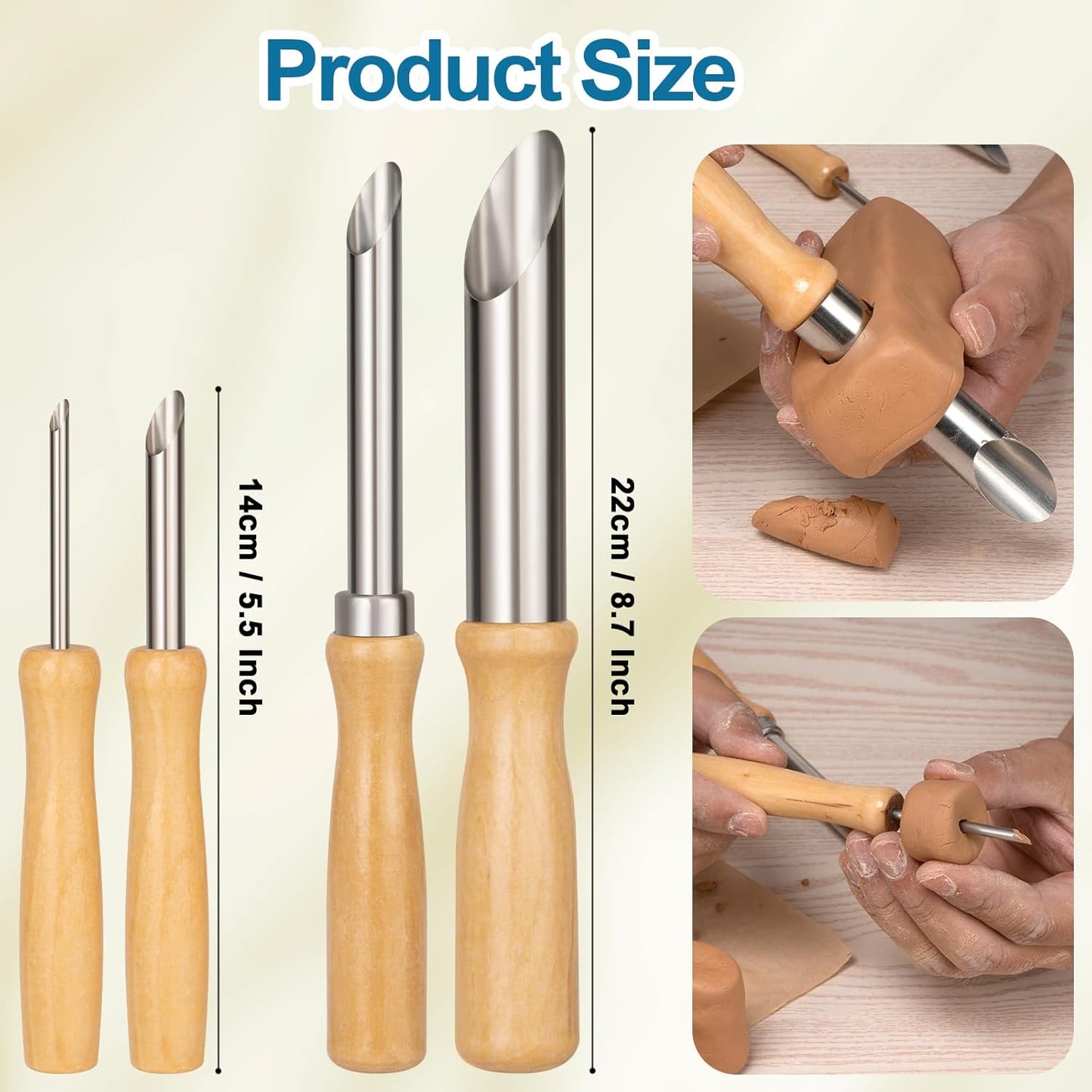 Amrules Clay Tools Kit, 4 PCS Circular Clay Hole Cutters Tools, Wooden Handle and Stainless Steel Sculpting Tools Kit Suitable for Drilling, Carving, Pottery Craft and DIY Projects