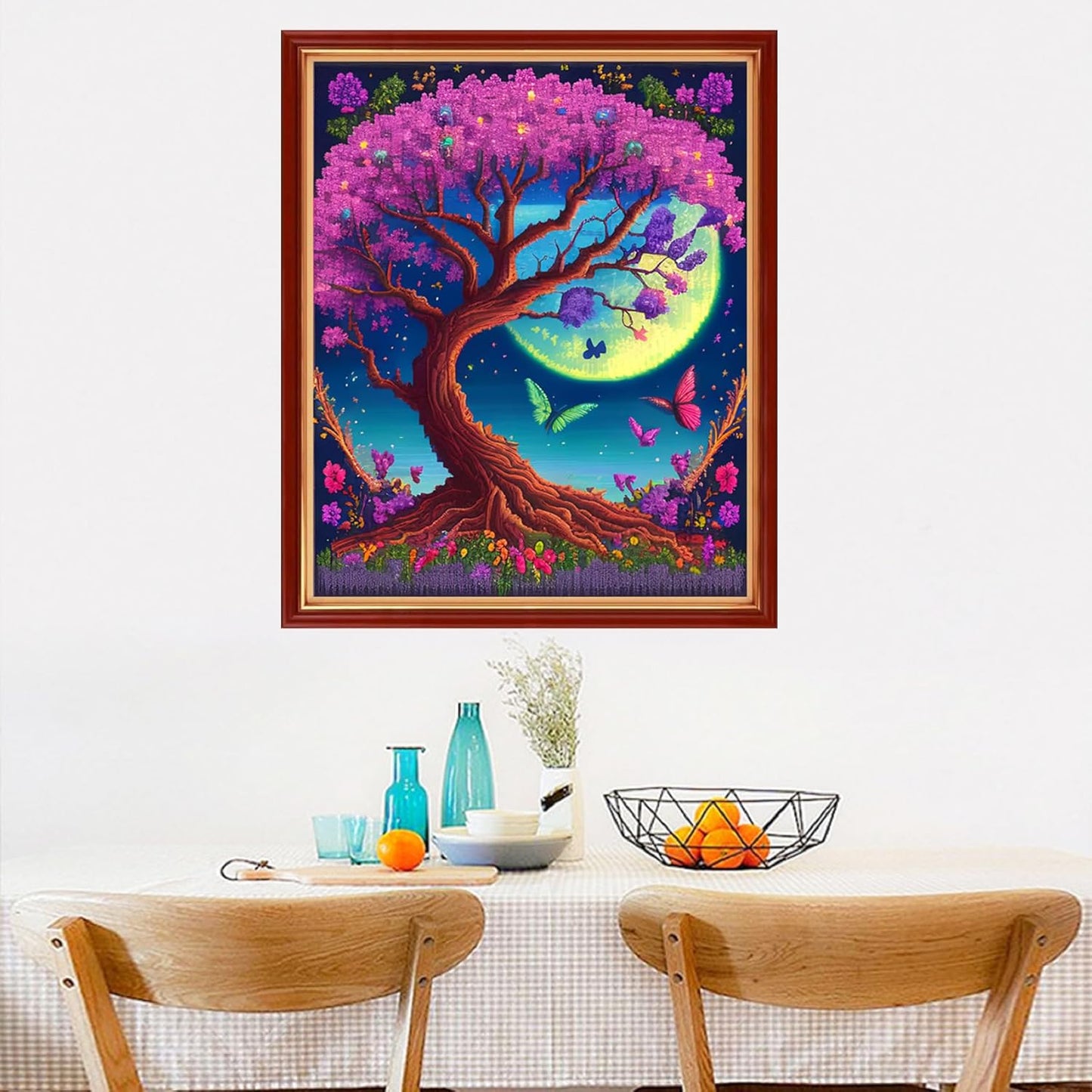 Dimensean Stamped Cross Stitch Kits Full Range of Embroidery Patterns Starter Kits for Beginners Adult or Kids DIY Cross Stitches Needlepoint Kits 11CT-Colorful Tree Moon 15.7x19.7 inch