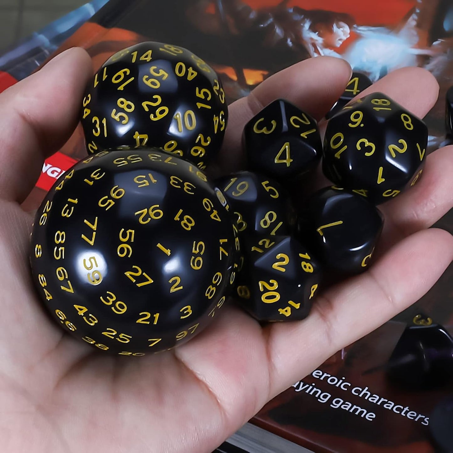 CiaraQ DND Polyhedral Dice Set (15pcs) D4-D100 Game Dice with Dice Bag for Dungeons and Dragons Role Playing Table Games (Black & Yellow)