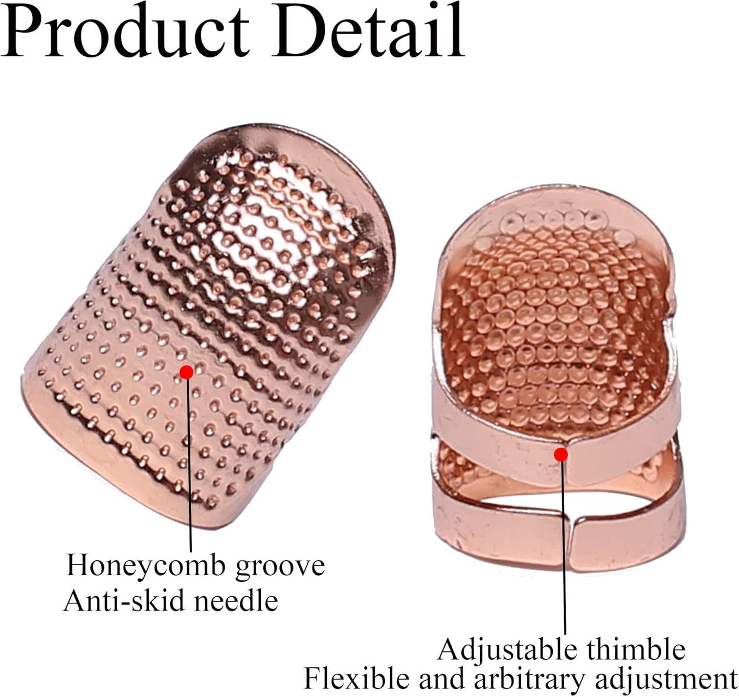 J.CARP 4Pcs Sewing Thimble, Metal Rose Gold Color Sewing Thimble Finger Protector, Adjustable Finger Shield Ring Fingertip Thimble Sewing Quilting Craft, Accessories DIY Sewing Tools (2 Sizes, S/M)