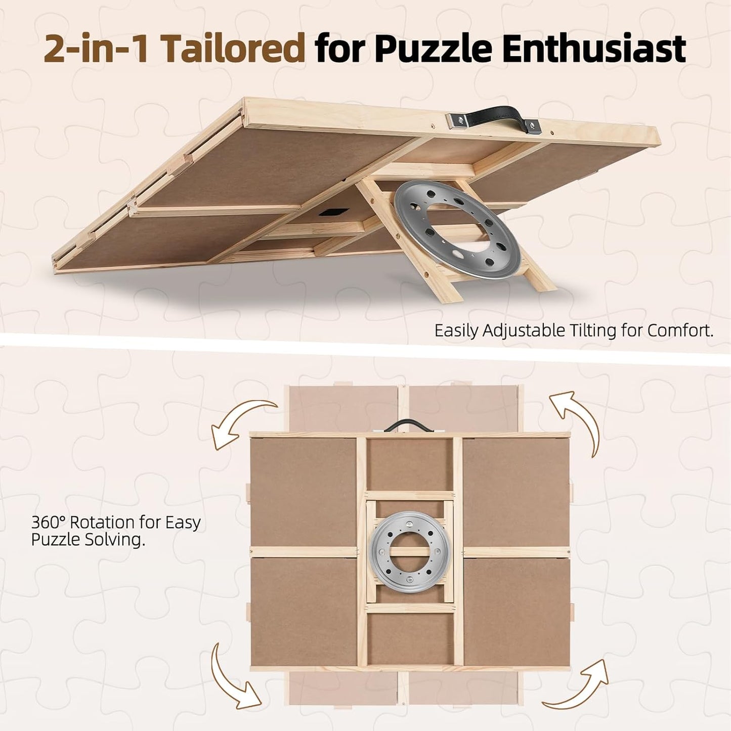 ALL4JIG 1500 Pieces 2-in-1 Tilting & Rotating Puzzle Board for Adults Gifts, Wooden Jigsaw Puzzle Table with 4 Drawers, Portable Board with Lazy Susan and Cover, 25.2" x 34.2"