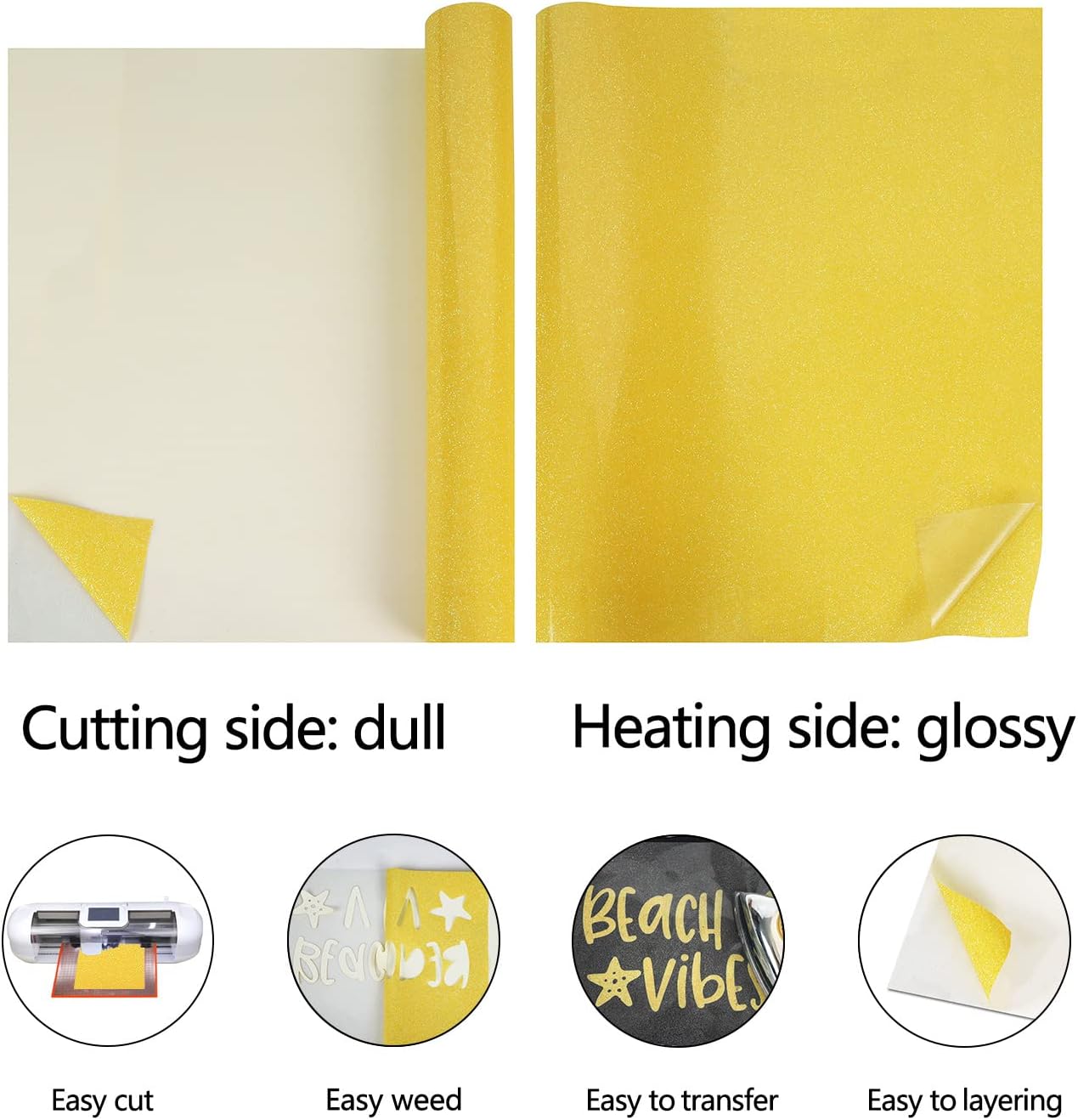 guangyintong Glow Glitter Gold Heat Transfer Vinyl HTV Rolls, 12" x 8ft Iron on Vinyl for T-Shirts, Glitter HTV Vinyl for All Cutter Machines Easy to Cut & Weed for DIY Design