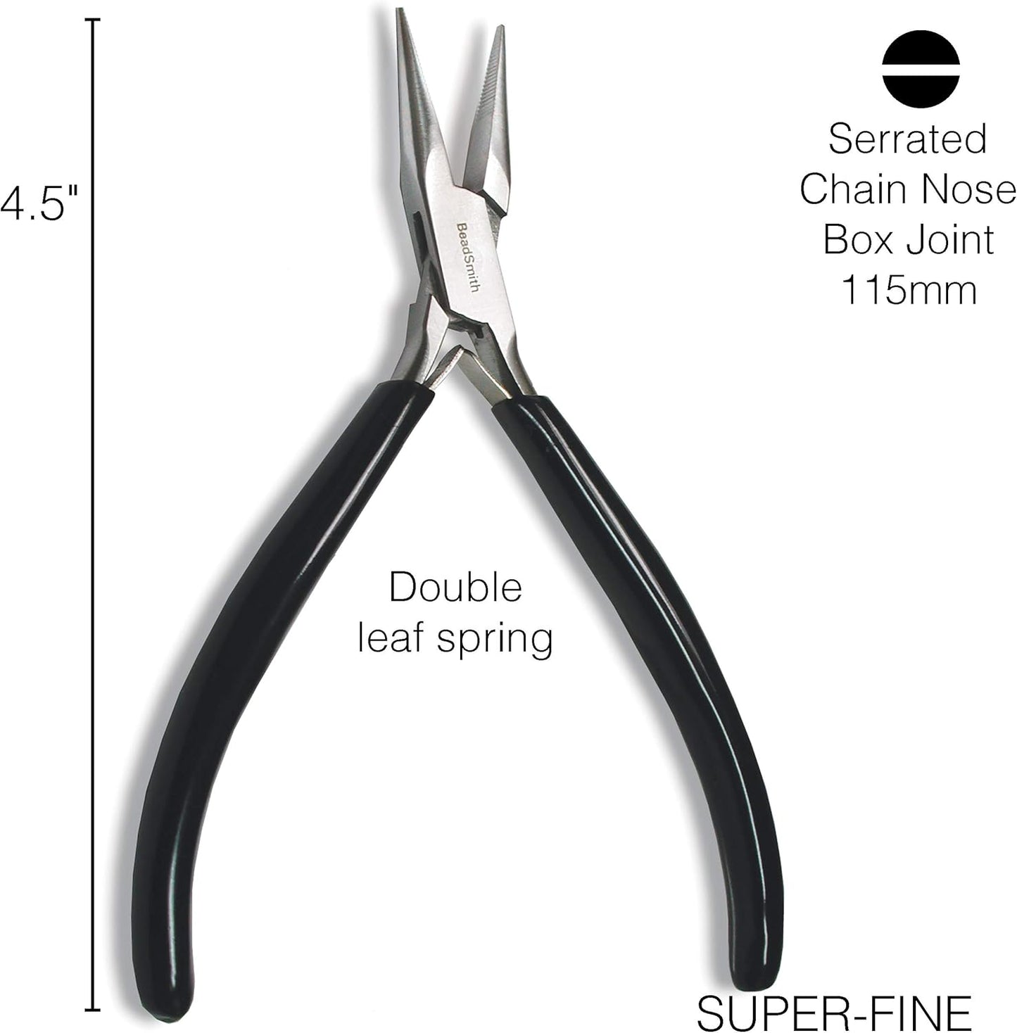 The Beadsmith Chain Nose Pliers – Serrated – Extra Fine Tips – 4.5 inches (114mm) – PVC Grip Handle with Double Leaf Springs – Jewelry Making Tool for Creating Bracelets, Earrings and Necklaces