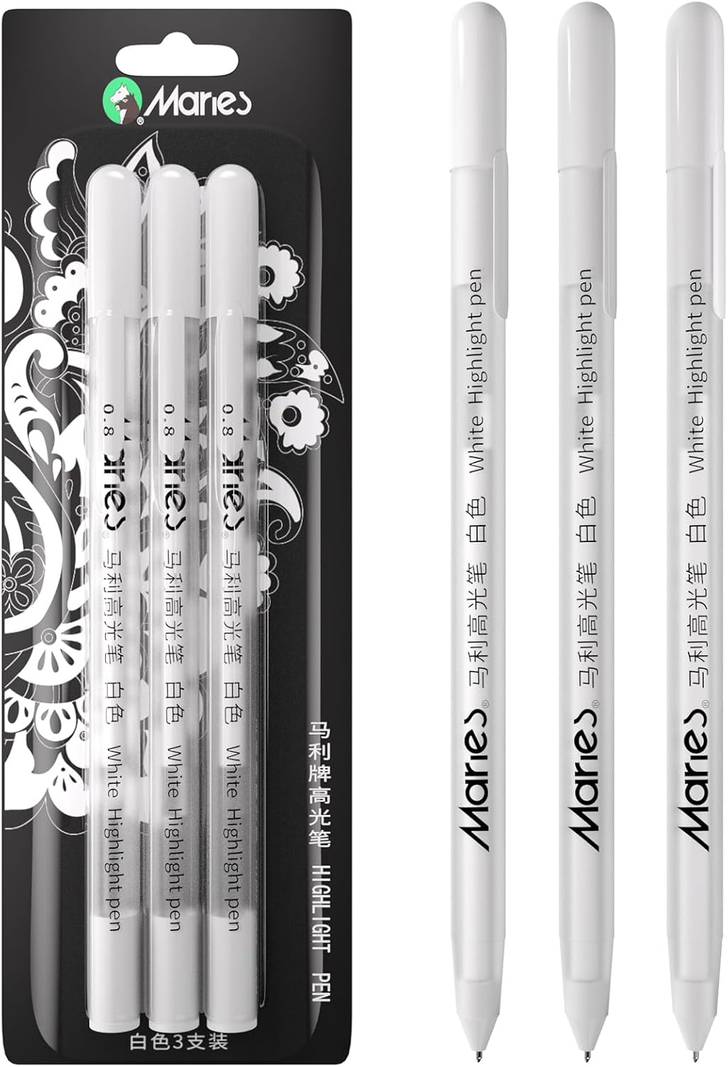 RVOGJP White Gel Pen Set, 3 Pack, 1mm Gel Ink Pens Opaque White Archival Ink Pens for Black Paper Drawing, Sketching, Illustration, Card Making, Bullet Journaling